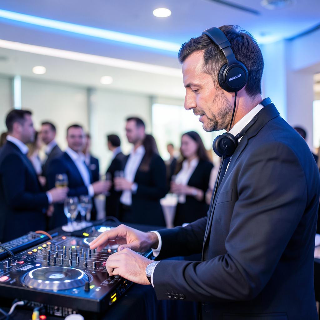 DJ with headphones playing at an indoor event
